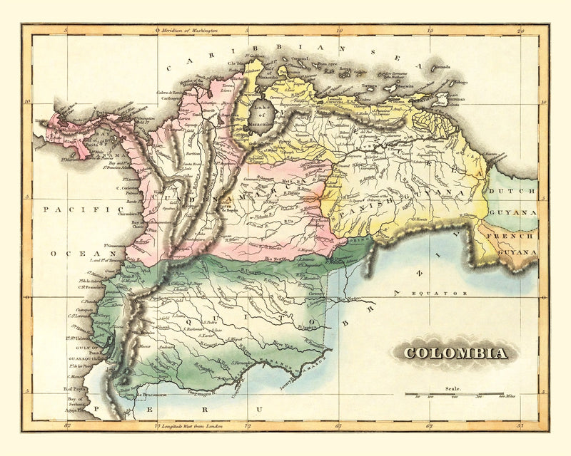 Size comparison using Vintage Map of Colombia 1823