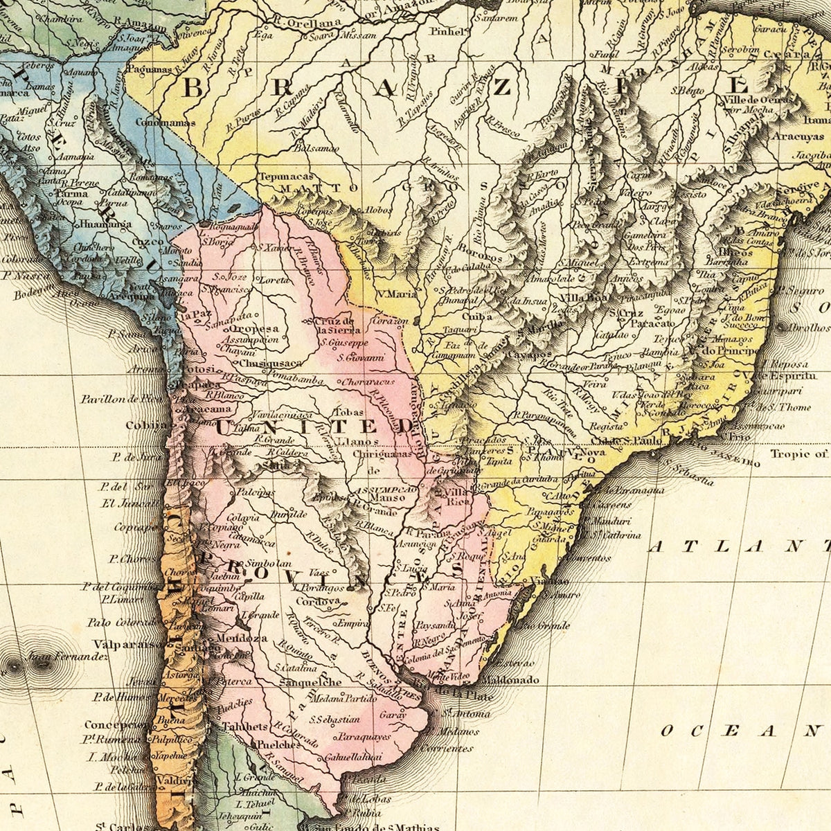 Restored historic details from the 1823 continent map of County