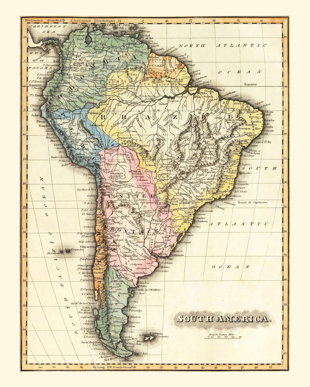 Preview of Vintage Map of South America, 1823