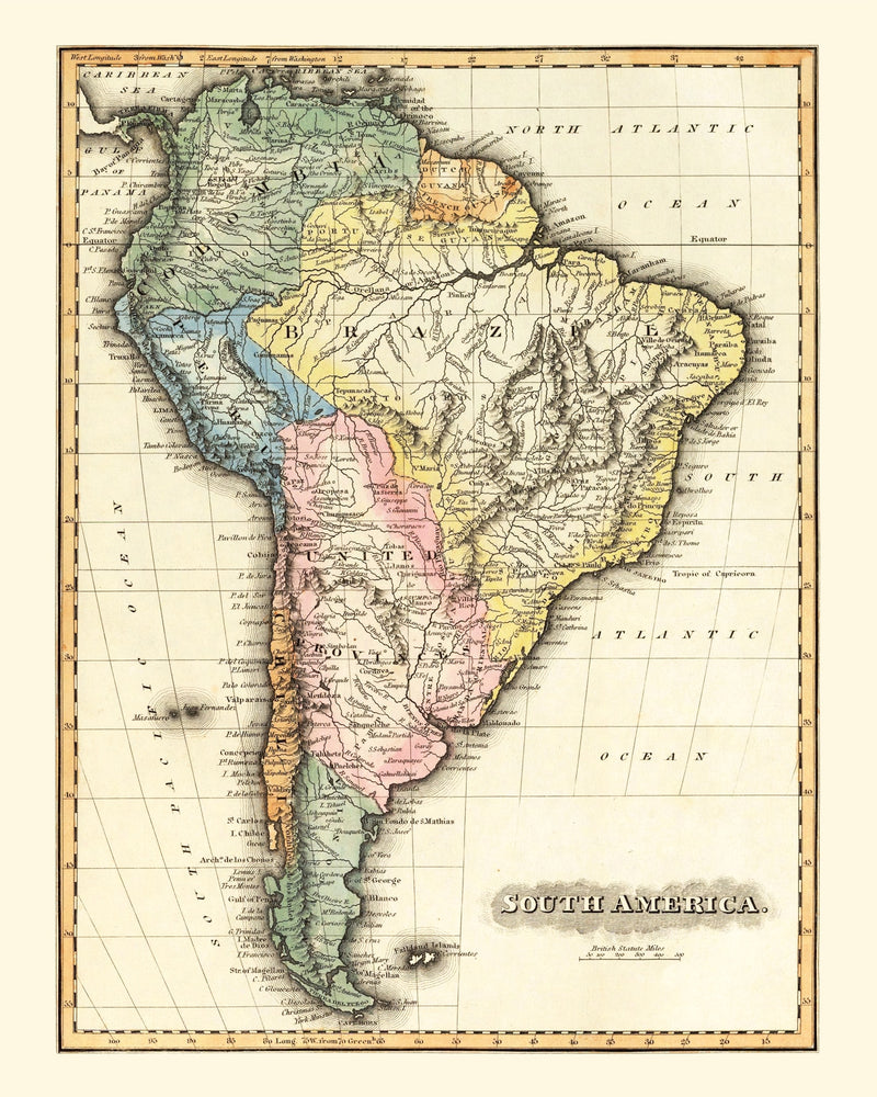 Size comparison using Vintage Map of South America, 1823