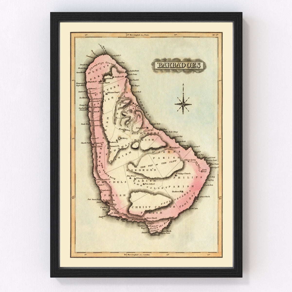 Barbados Vintage Map 1823