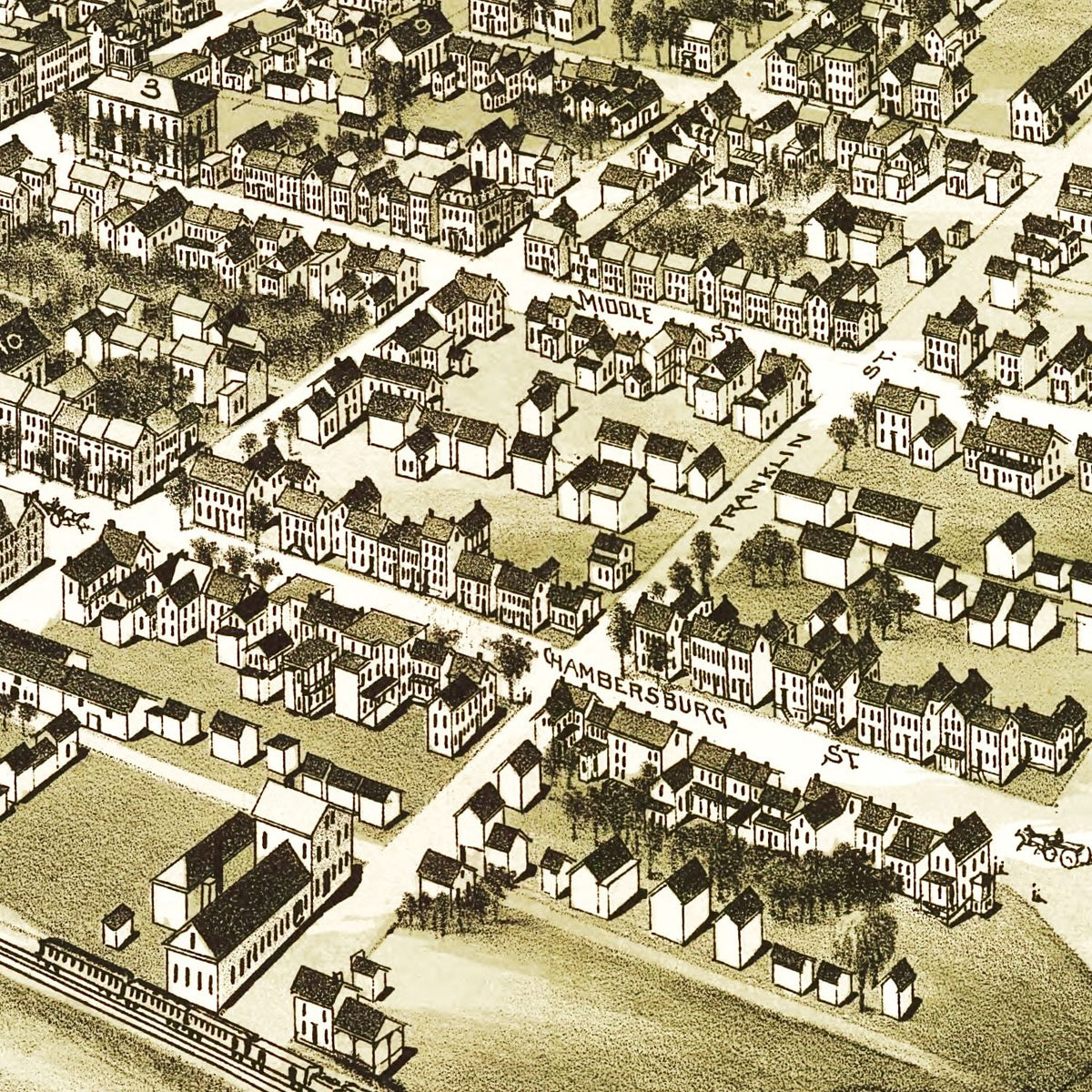 Restored historic details from the 1888 city map of Gettysburg, Pennsylvania