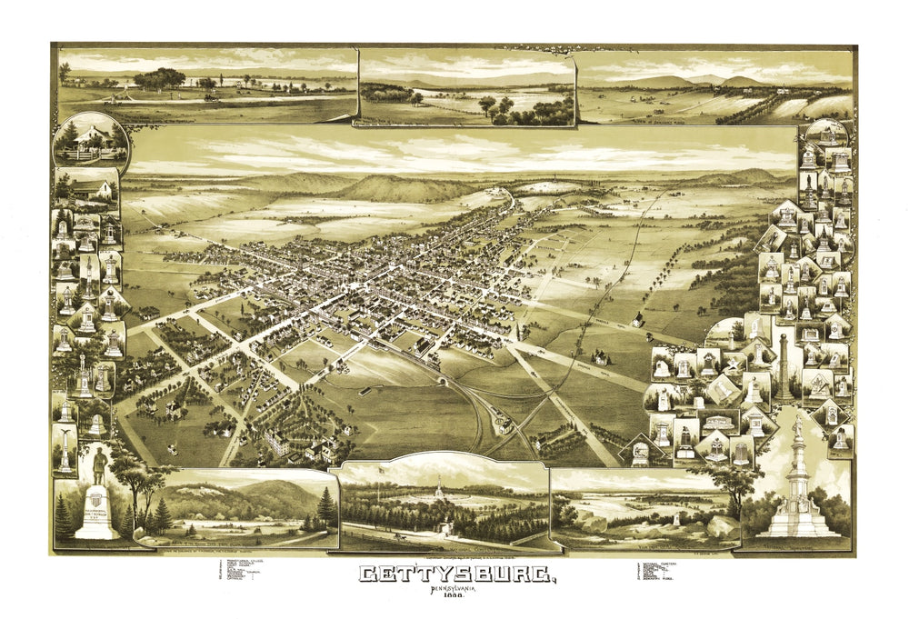 Vintage Map of Gettysburg, Pennsylvania 1888 print style example