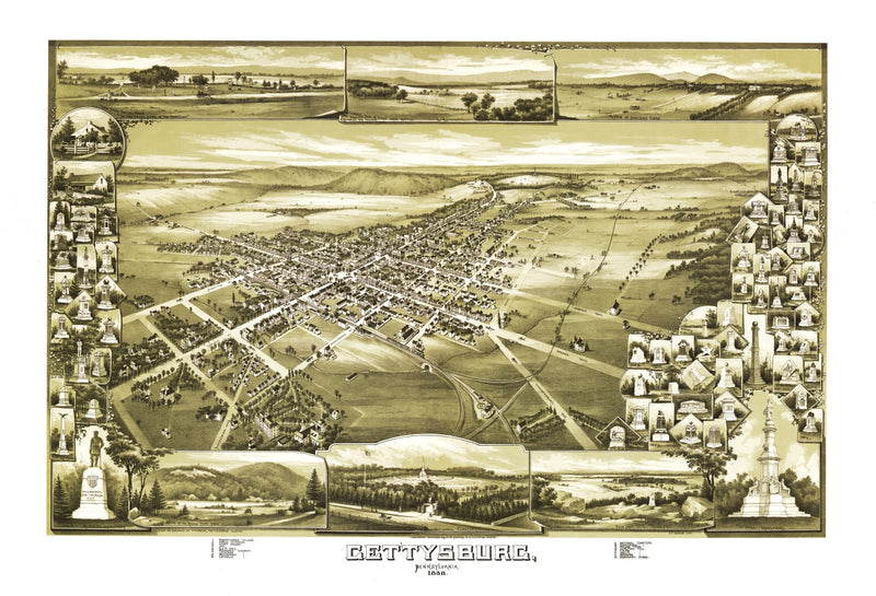 Size comparison using Vintage Map of Gettysburg, Pennsylvania 1888