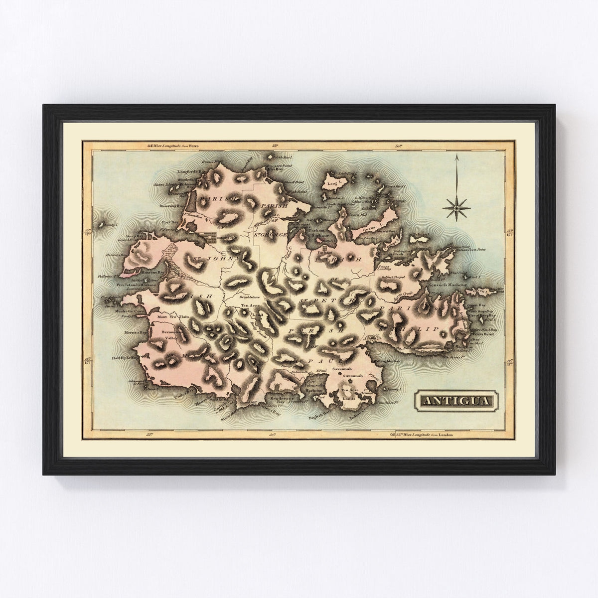 Antigua Vintage Map 1823
