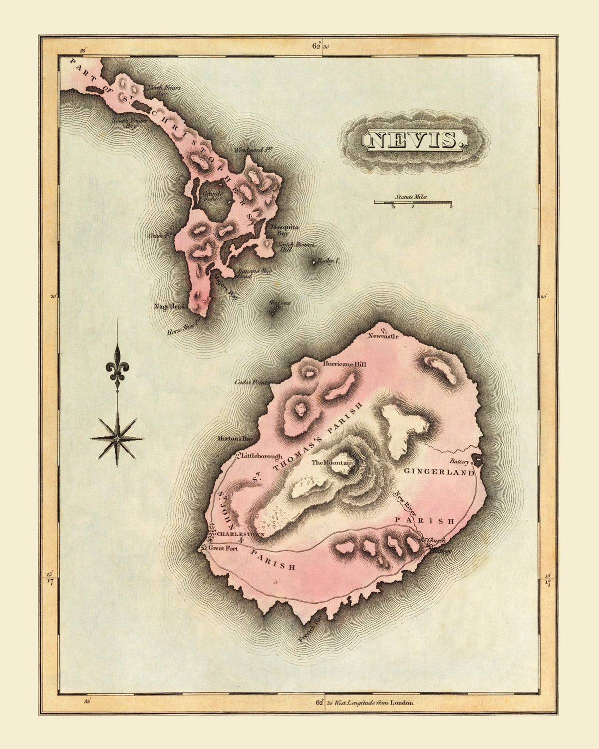 Preview of Vintage Map of Nevis, 1823