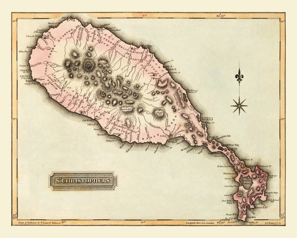 Vintage Map of St. Christophers, 1823 print style example