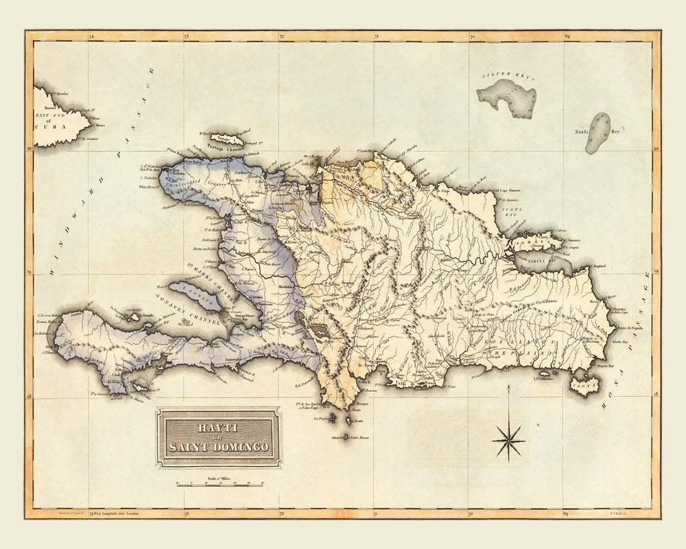 Vintage Map of Haiti, 1823 print style example