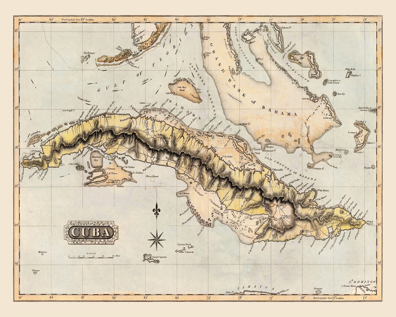 Size comparison using Vintage Map of Cuba 1823