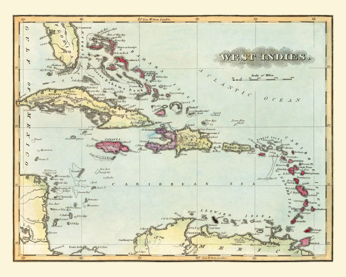 Preview of Vintage Map of West Indies, 1823