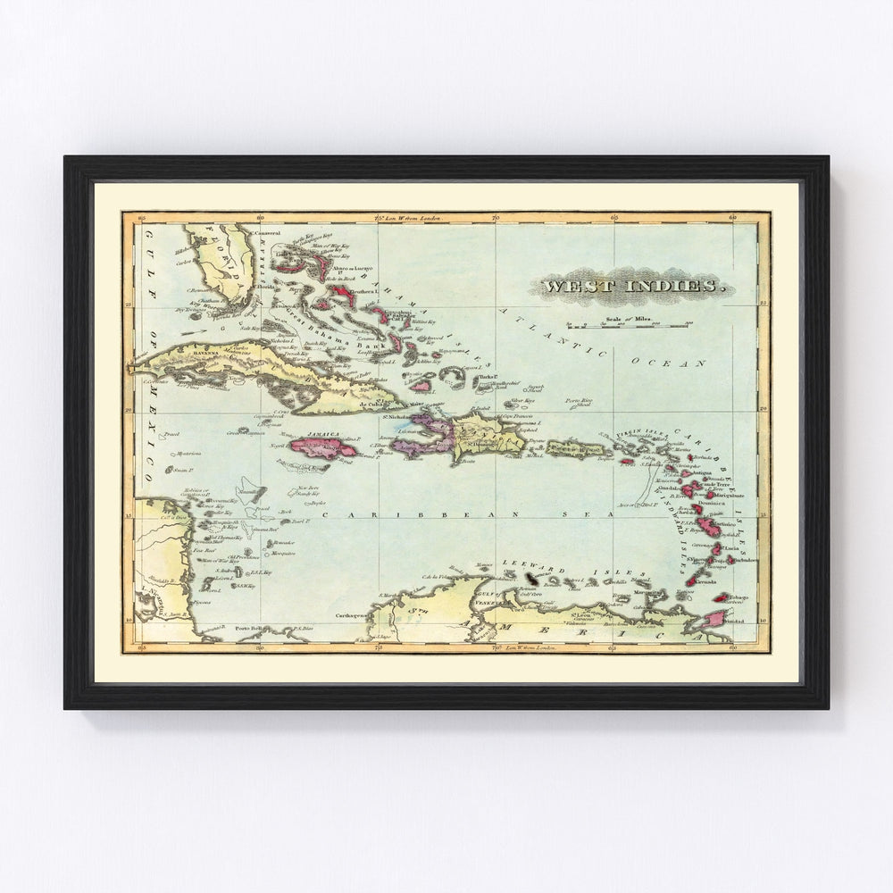 West Indies Vintage Map 1823