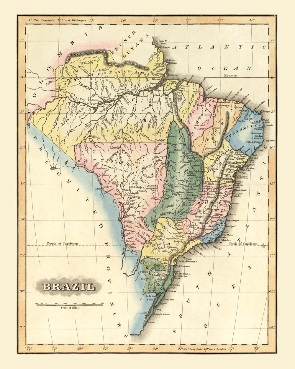 Vintage Map of Brazil 1823 print style example