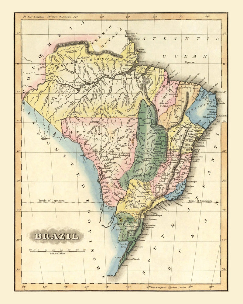 Size comparison using Vintage Map of Brazil 1823
