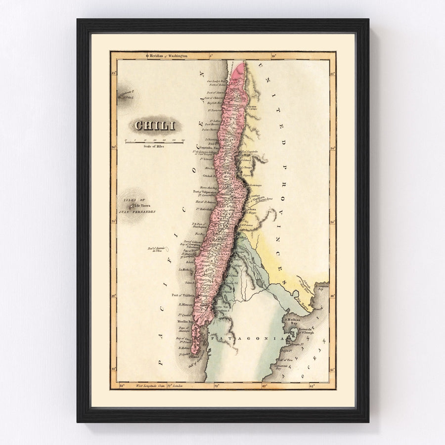 Vintage Map of Chile 1823