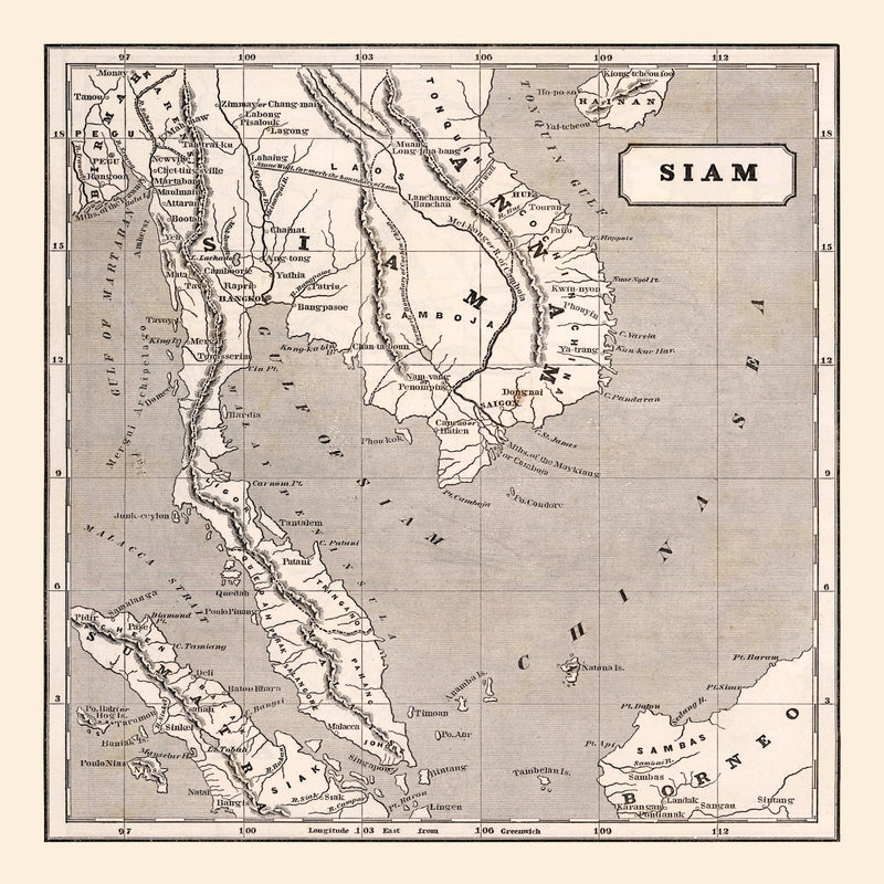 Size comparison using Vintage Map of Thailand 1848