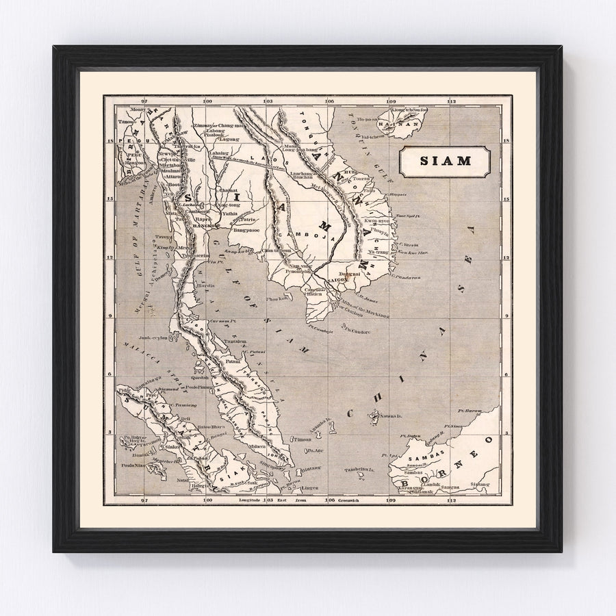 Vintage Map of Thailand 1848