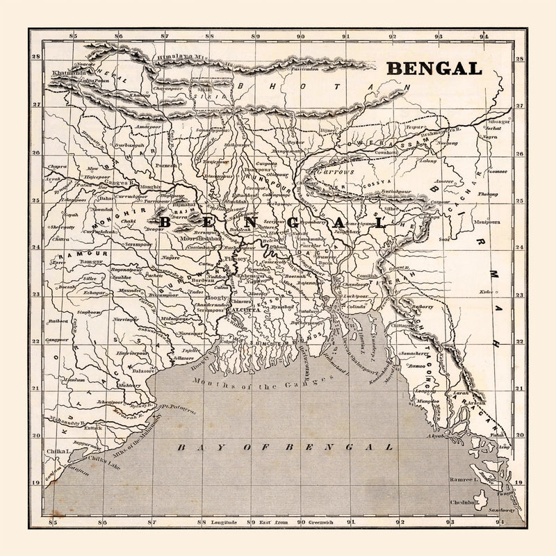 Size comparison using Vintage Map of Bengal, 1848