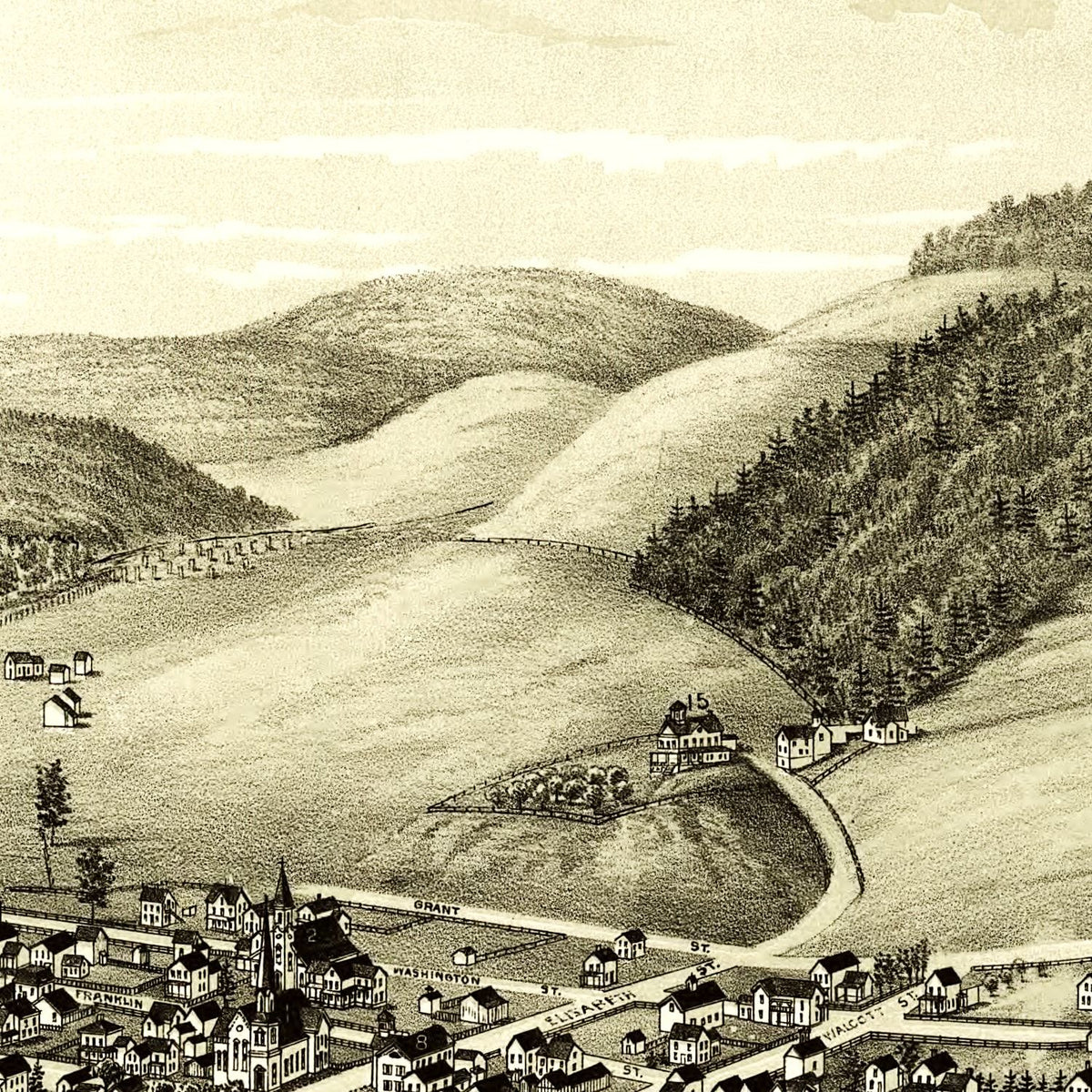Restored historic details from the 1887 city map of Great Bend, Pennsylvania