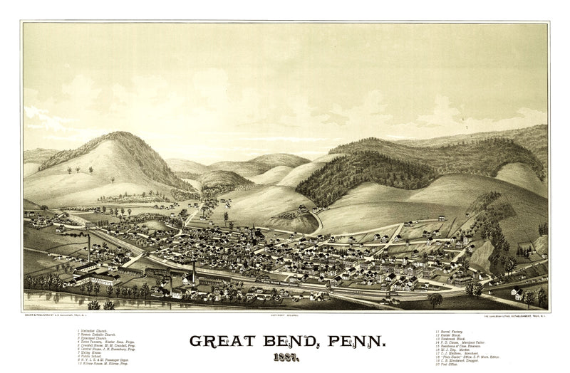 Size comparison using Vintage Map of Great Bend, Pennsylvania 1887