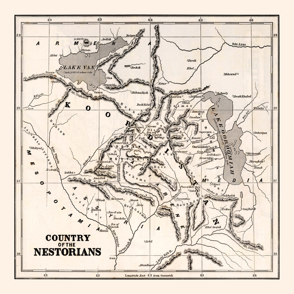 Vintage Map of Country of the Nestorians, 1848 print style example