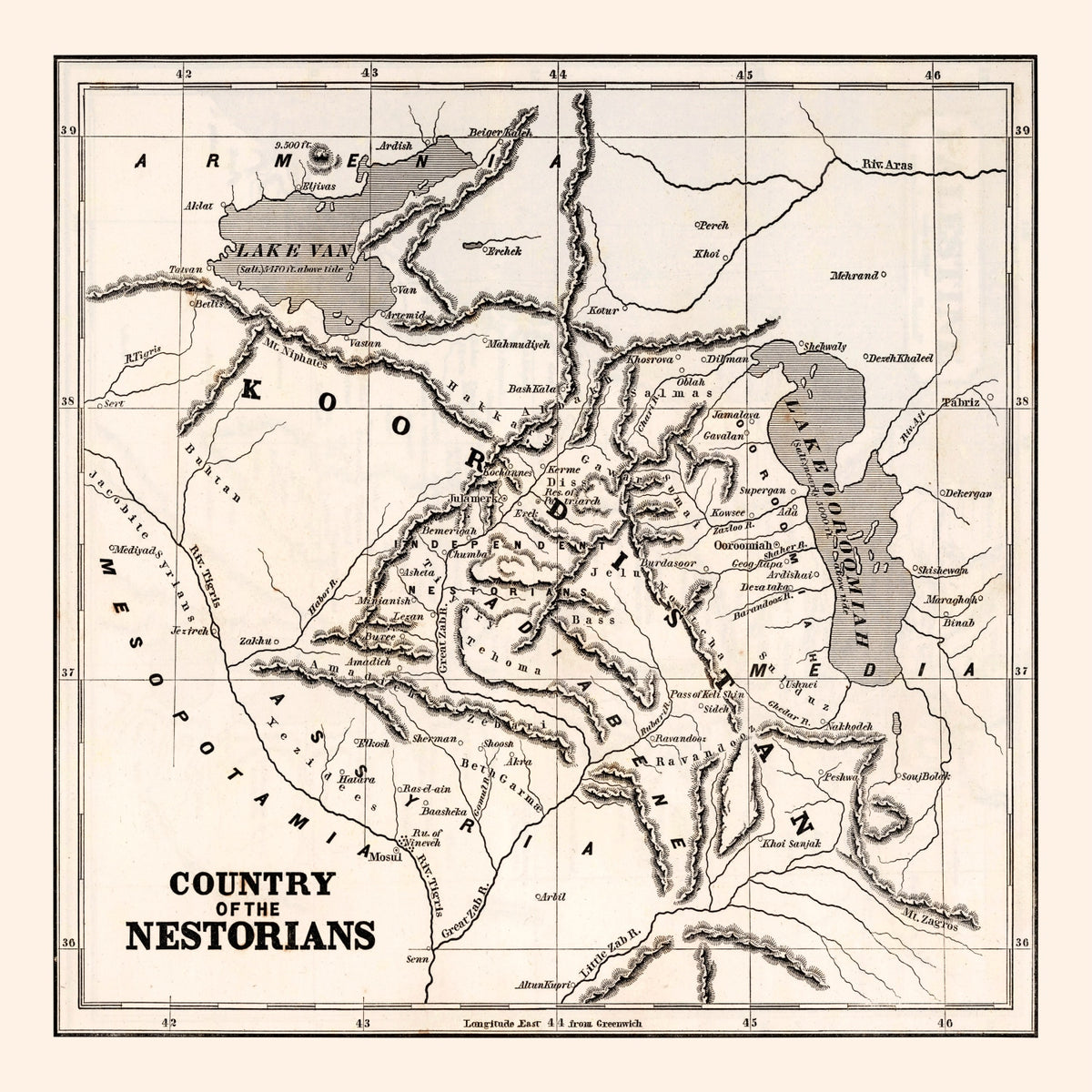 Preview of Vintage Map of Country of the Nestorians, 1848