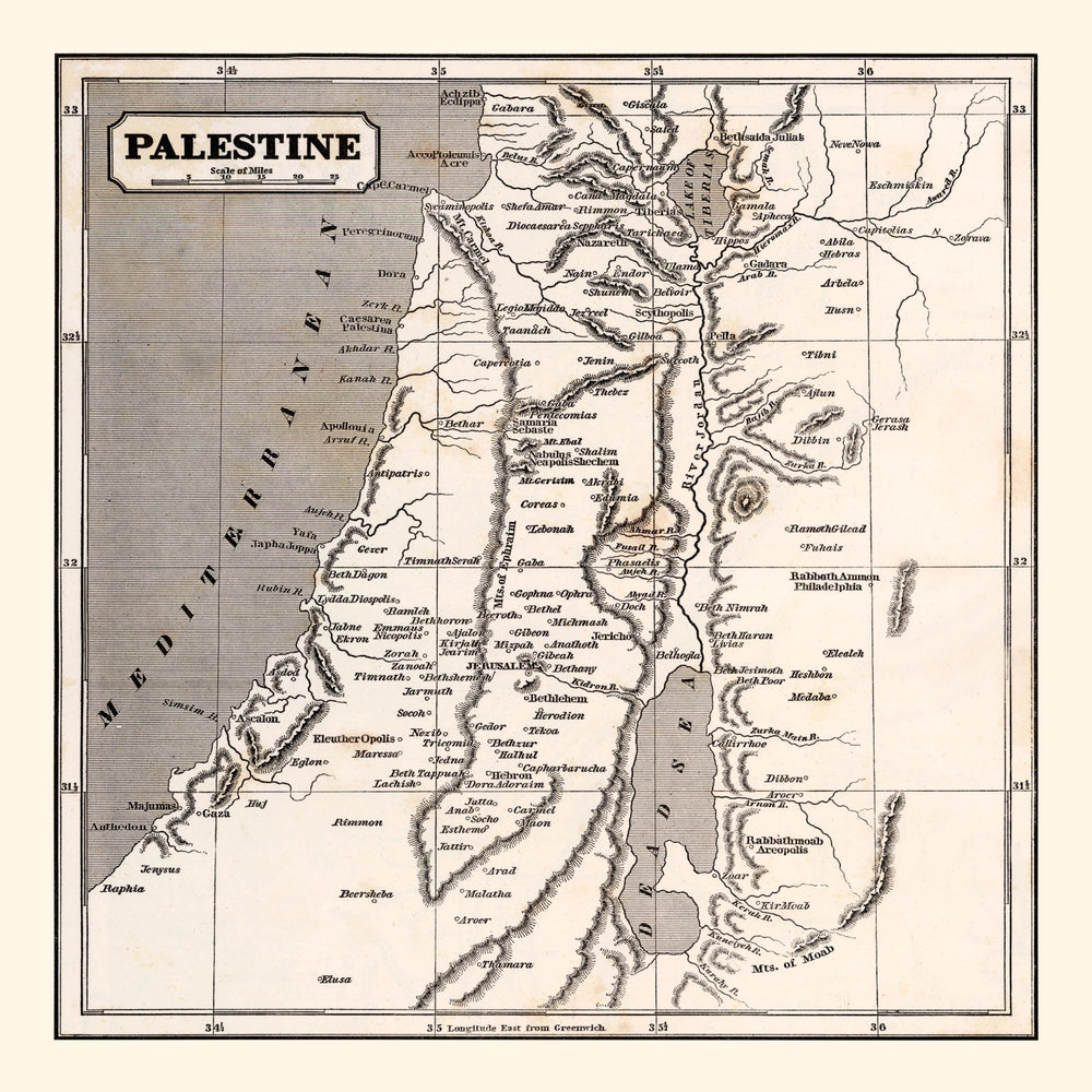 Vintage Map of Palestine, 1848 print style example