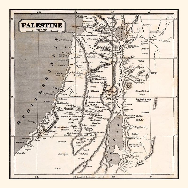 Size comparison using Vintage Map of Palestine, 1848