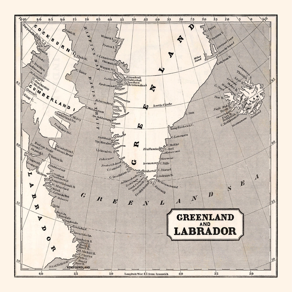 Vintage Map of Greenland 1848 print style example