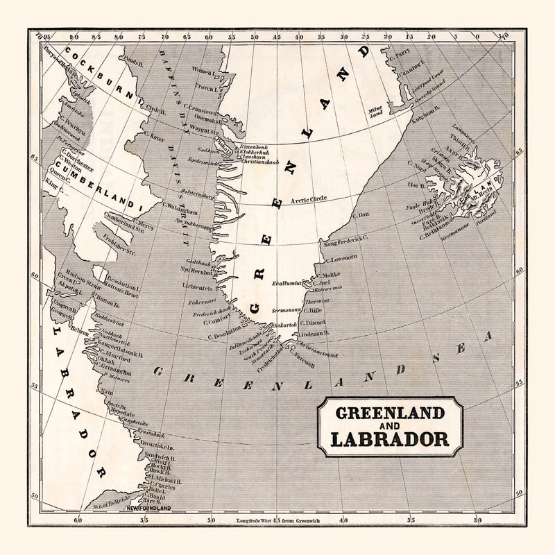 Size comparison using Vintage Map of Greenland 1848