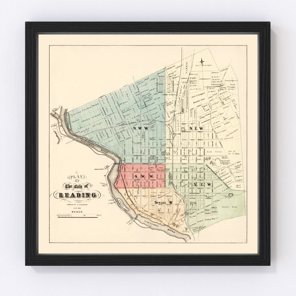 Reading Vintage Map 1860