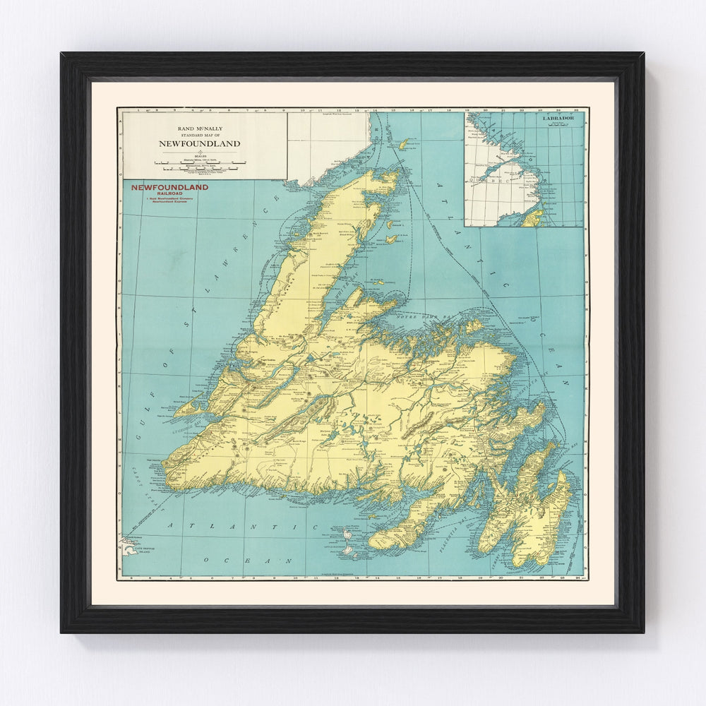 Newfoundland Canada Vintage Map 1924