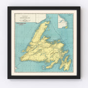 Newfoundland Canada Vintage Map 1924