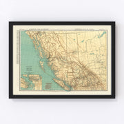 British Columbia Canada Vintage Map 1924