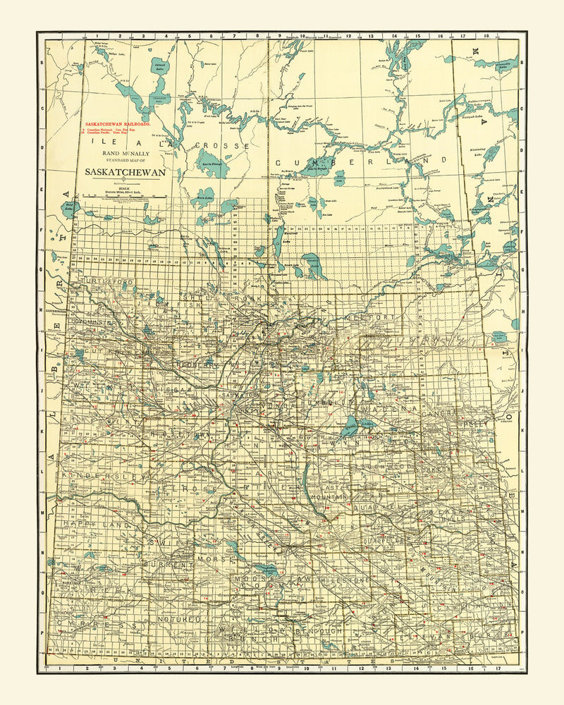 Size comparison using Vintage Map of Saskatchewan Canada, 1924