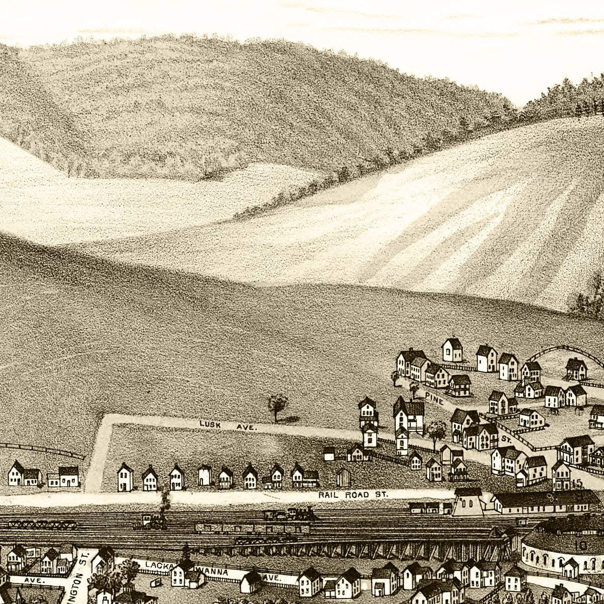 Restored historic details from the 1887 city map of Hallstead, Pennsylvania