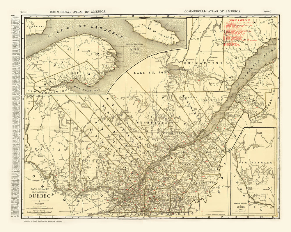 Vintage Map of Quebec Canada, 1924 print style example