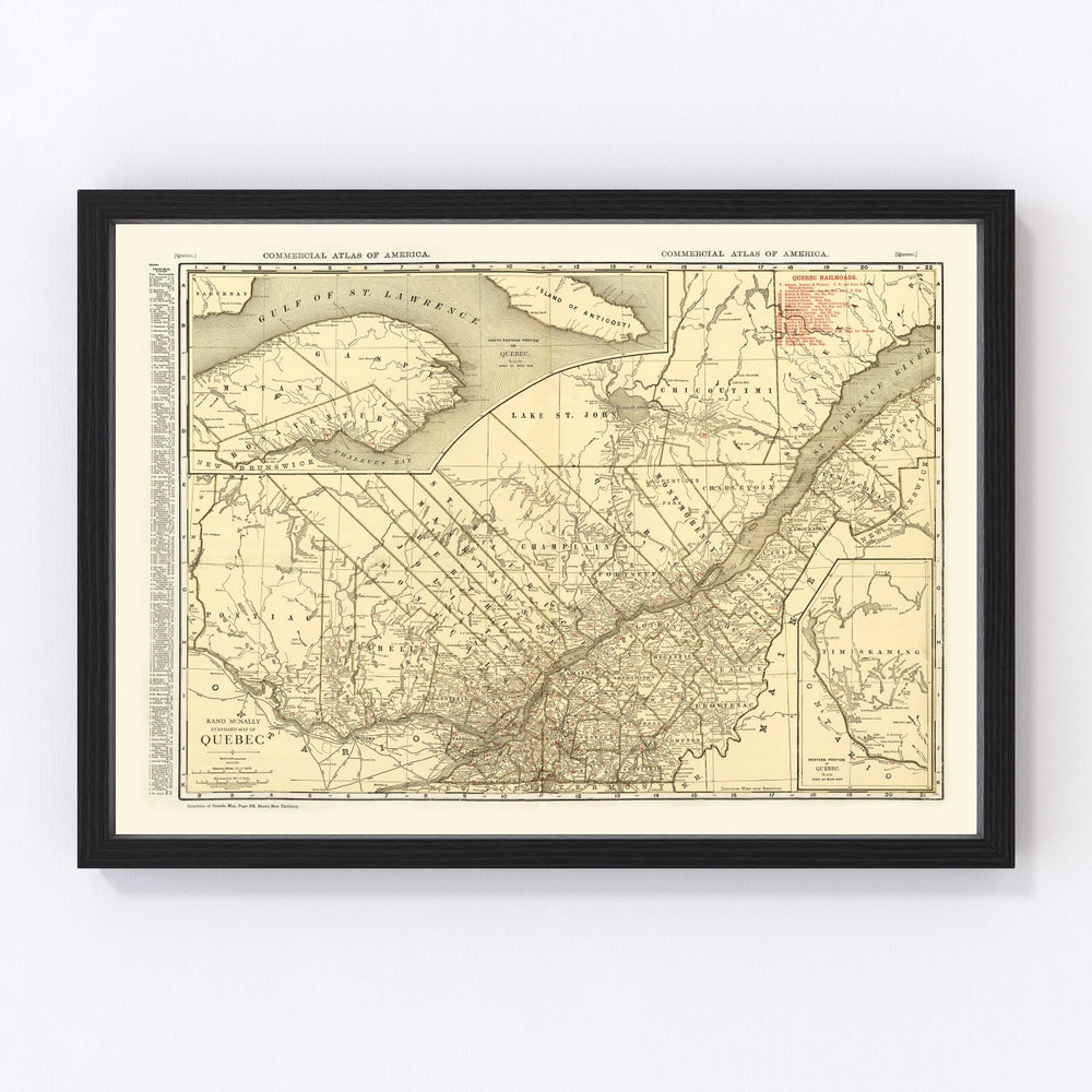 Quebec Canada Vintage Map 1924