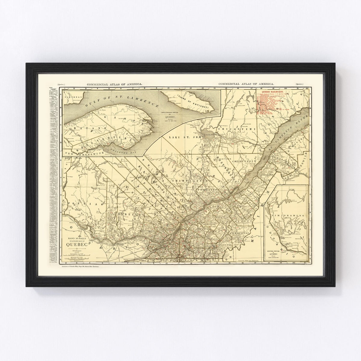 Quebec Canada Vintage Map 1924