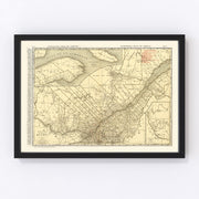 Quebec Canada Vintage Map 1924