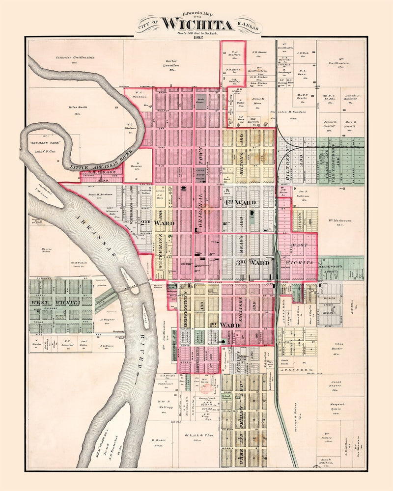 Size comparison using Vintage Map of Wichita, Kansas 1882