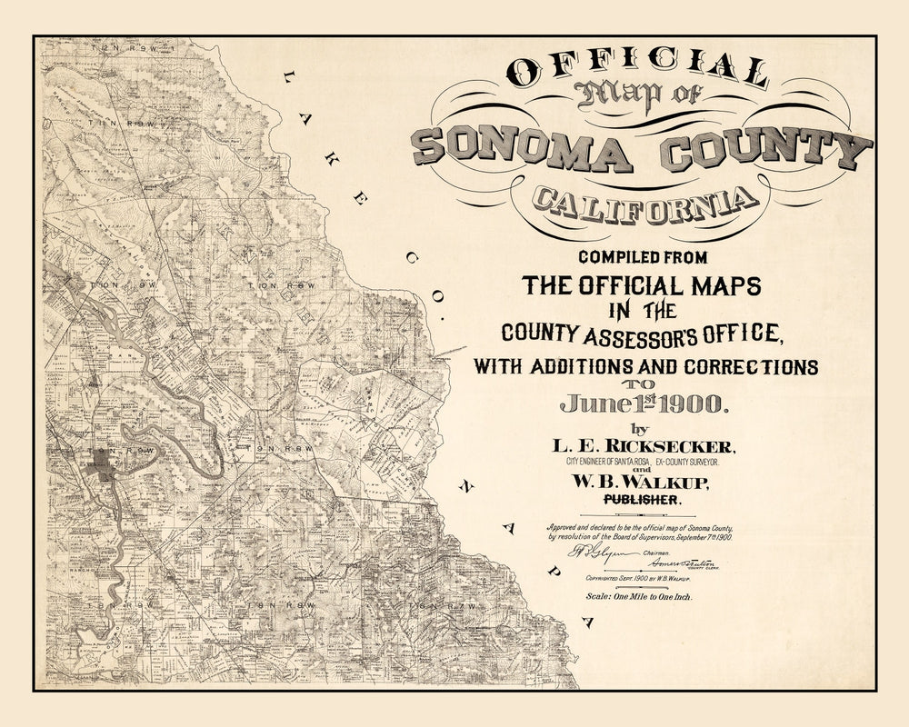 Vintage Map of Sonoma County, California 1900 print style example