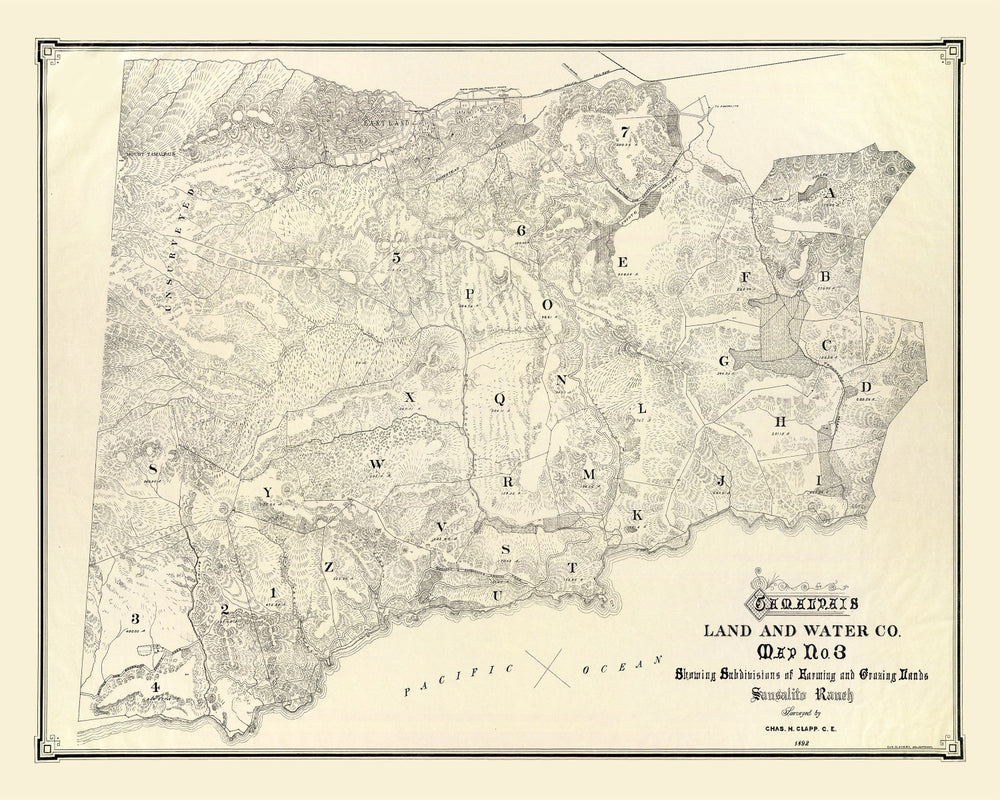 Vintage Map of Mount Tamalpais, 1892 print style example
