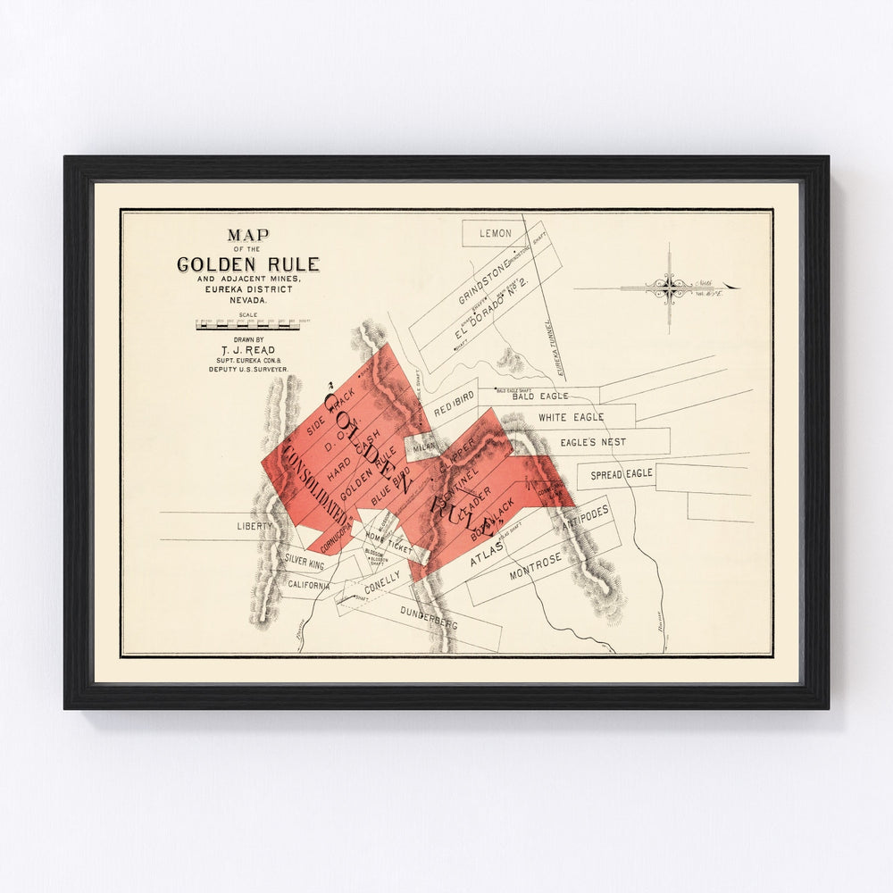 The Gold Rule Mine Vintage Map 1865