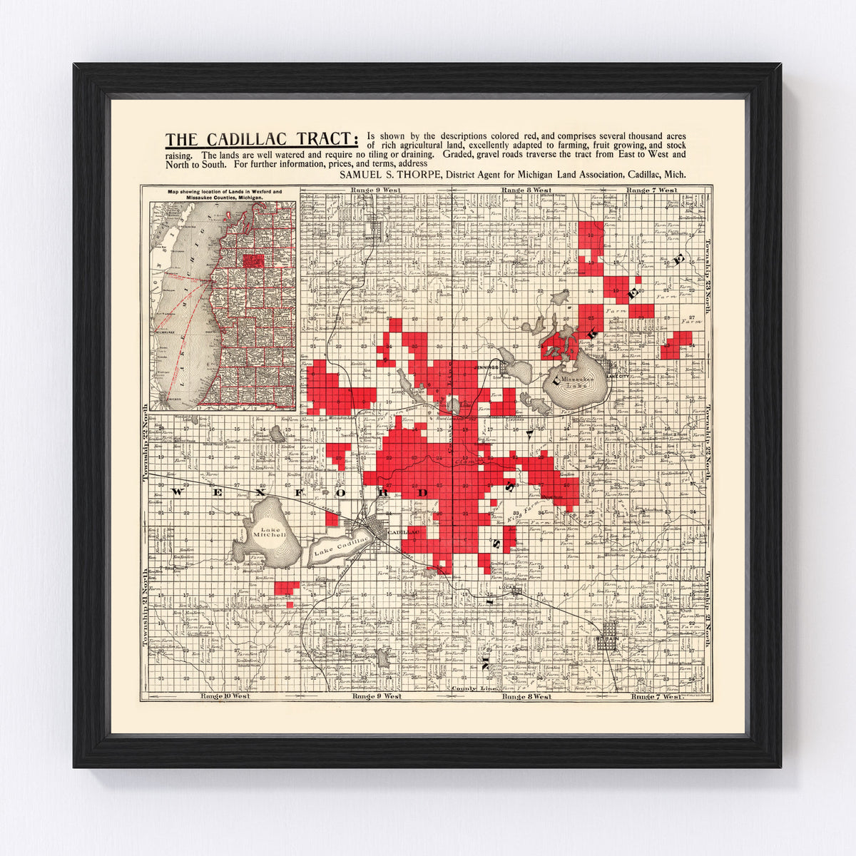 Cadillac Tract Vintage Map 1900