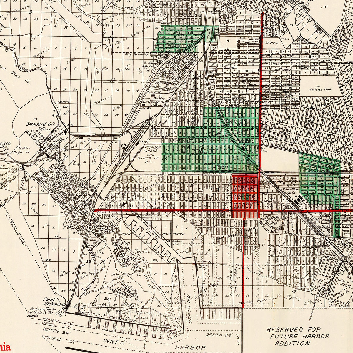 Restored historic details from the 1910 city map of Richmond, California