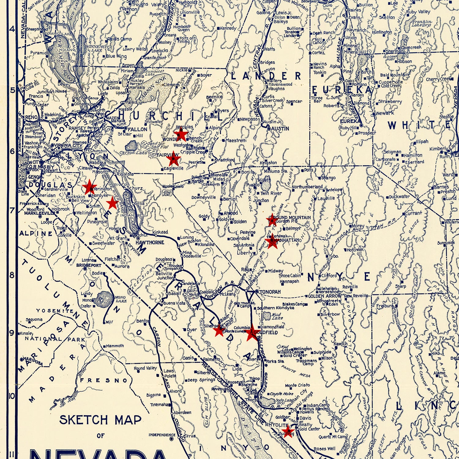 Restored historic details from the 1906 state map of County, Nevada