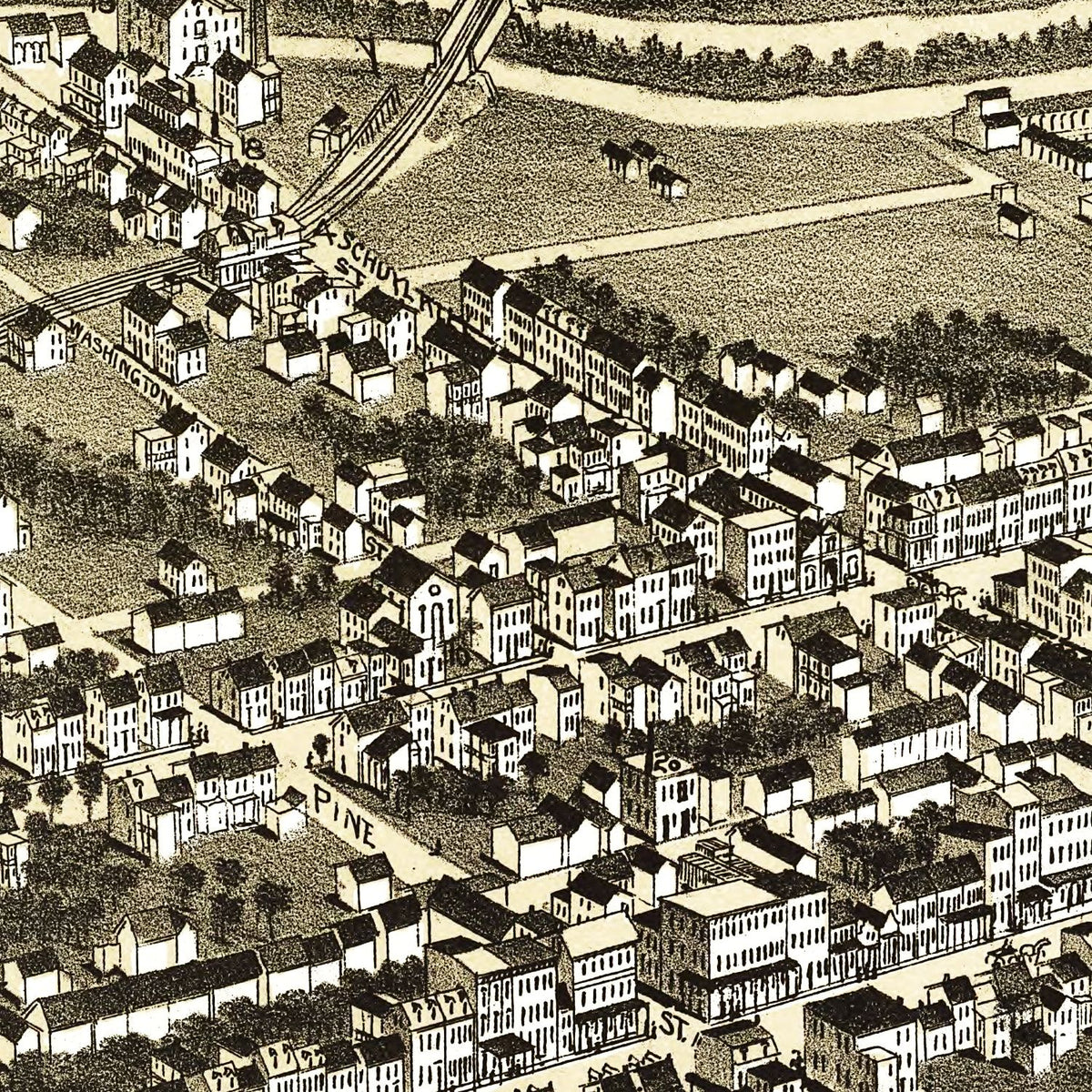 Restored historic details from the 1889 city map of Hamburg, Pennsylvania
