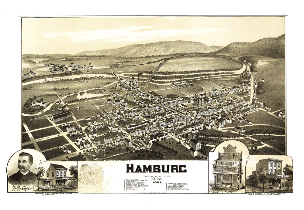 Vintage Map of Hamburg, Pennsylvania 1889 print style example