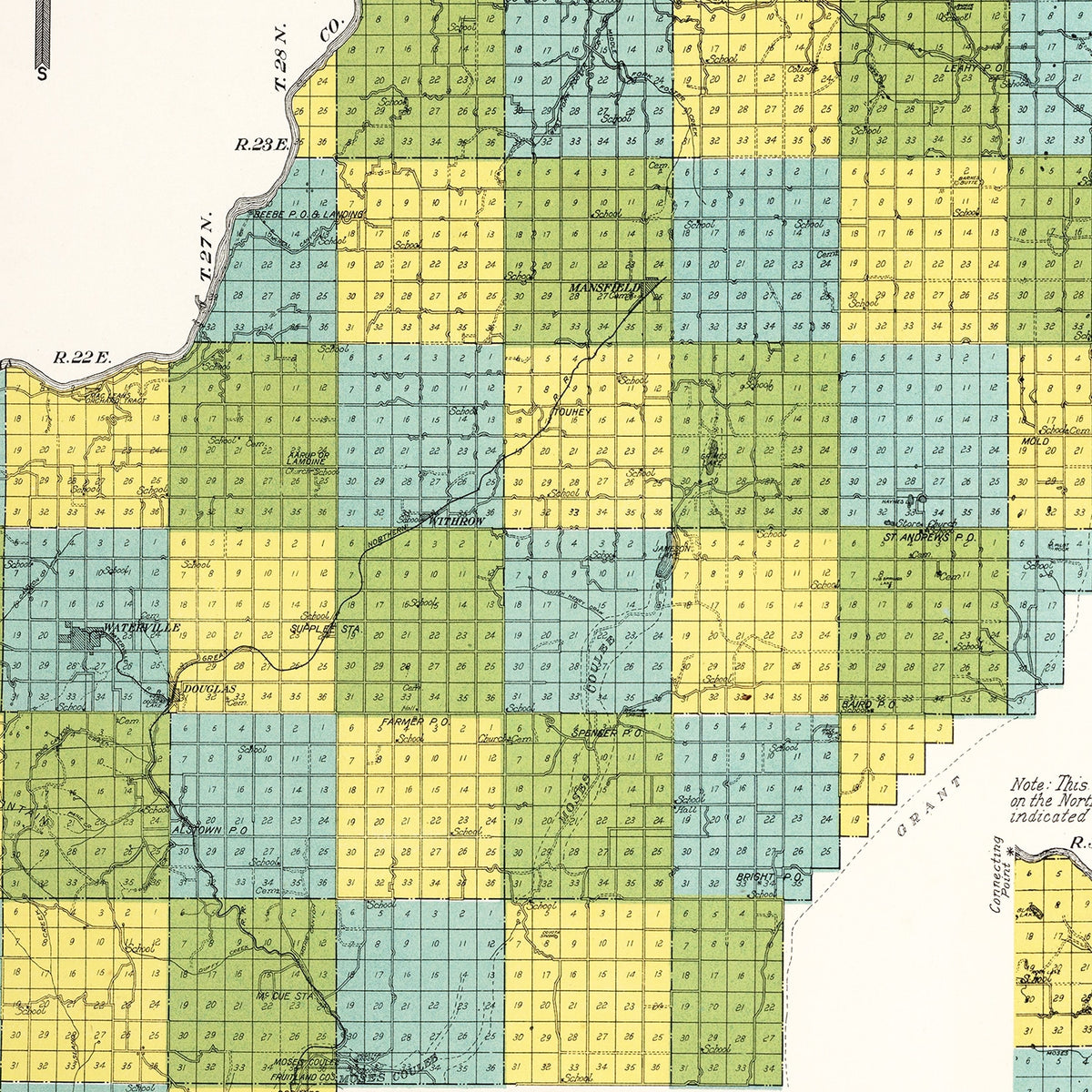 Restored historic details from the 1915 county map of Douglas County, Washington