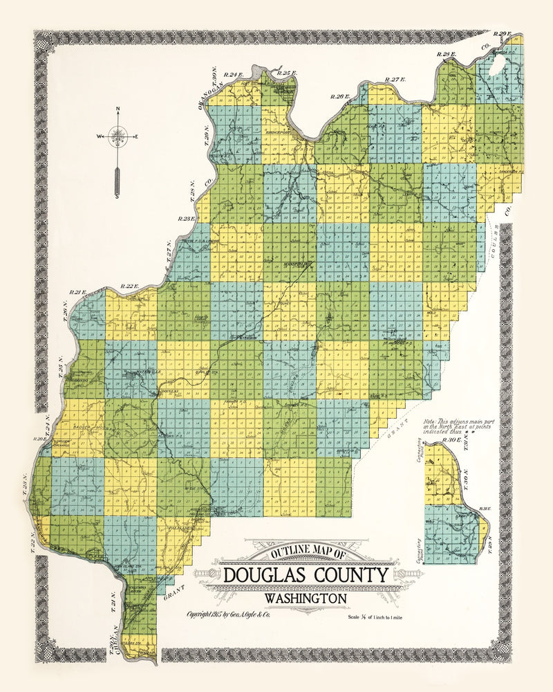 Size comparison using Vintage Map of Douglas County, Washington 1915
